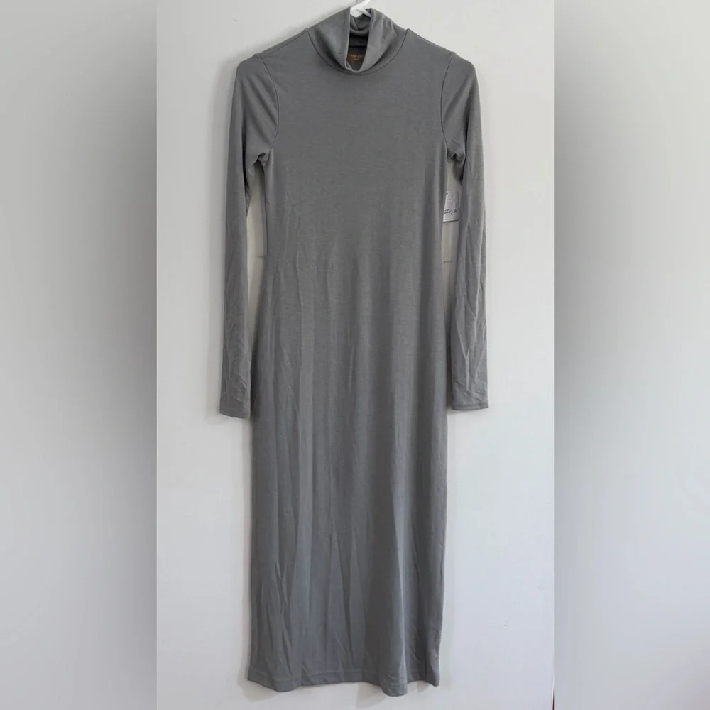 NWT Free People Free-est Women's XS Good Feels Mock Neck Midi Dress Gray Tube - Picture 3 of 11